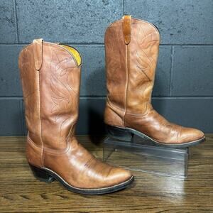 Vintage Vulcan Men’s 8.5D Cowboy Boots Made in USA Brown Leather Western Work